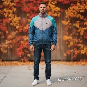 Nike Vintage Blue Colorblock Windbreaker Jacket Size Medium